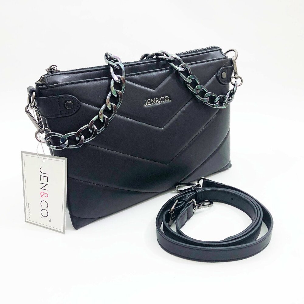 NWT Jen & Co. Britt Vegan Puffer Crossbody Bag Black 11x8x2 inches